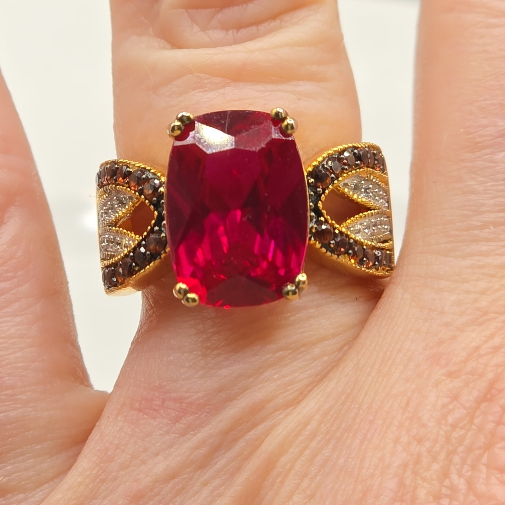 Designer Signed  Ruby And  Garnet Ring - Picture 8 of 13